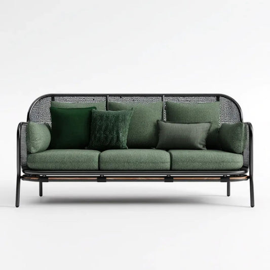 Trzyosobowa sofa zielona ze stali malowanej proszkowo i poliestru, 210 × 82 × 82 cm
