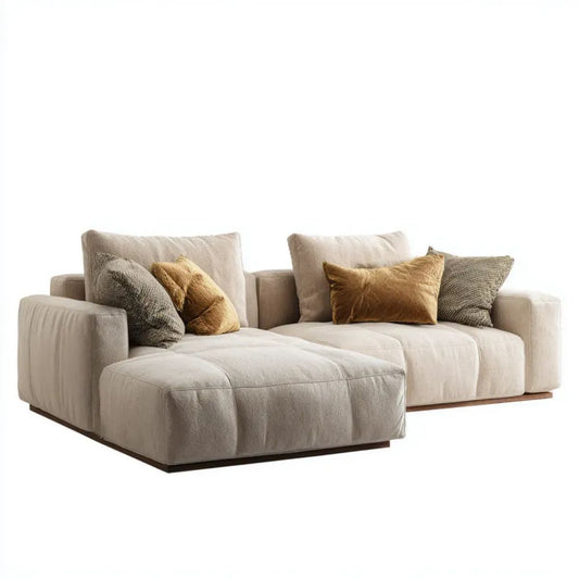 Beżowa sofa narożna w kształcie L z lewostronnym szezlongiem, tkanina, 285 × 170 × 82 cm