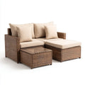 3-częściowy zestaw wypoczynkowy ogrodowy z technorattanu, brązowy/beżowy, sofa 124 × 70 × 75 cm