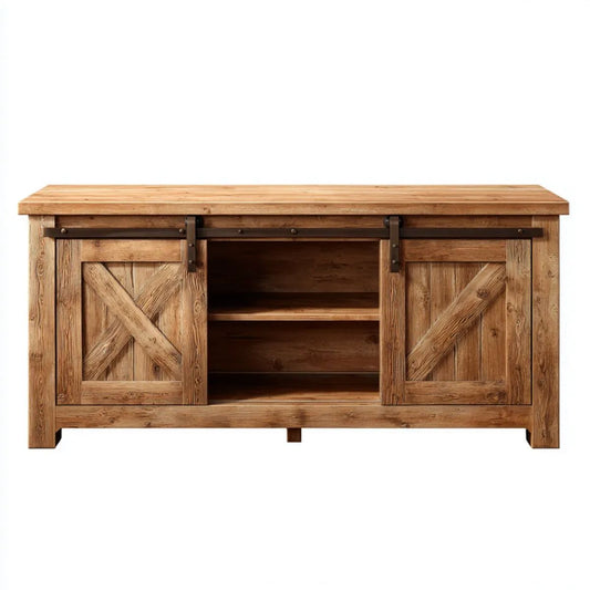 Szafka RTV z litego drewna sosnowego, brązowa, 160 × 45 × 75 cm, z drzwiami przesuwnymi